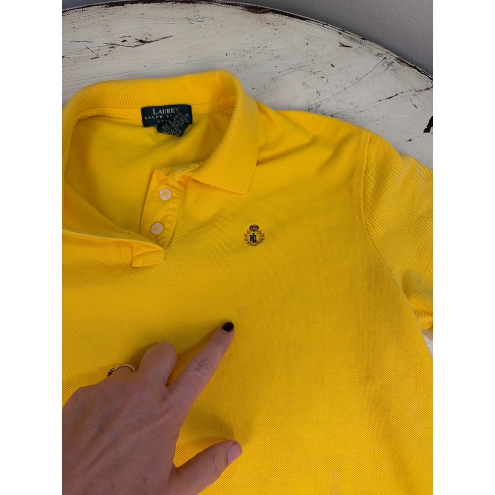Lauren Ralph Lauren Polo Shirt Womens Size P/L Yellow Cotton Crest Preppy Summer - Picture 5 of 8